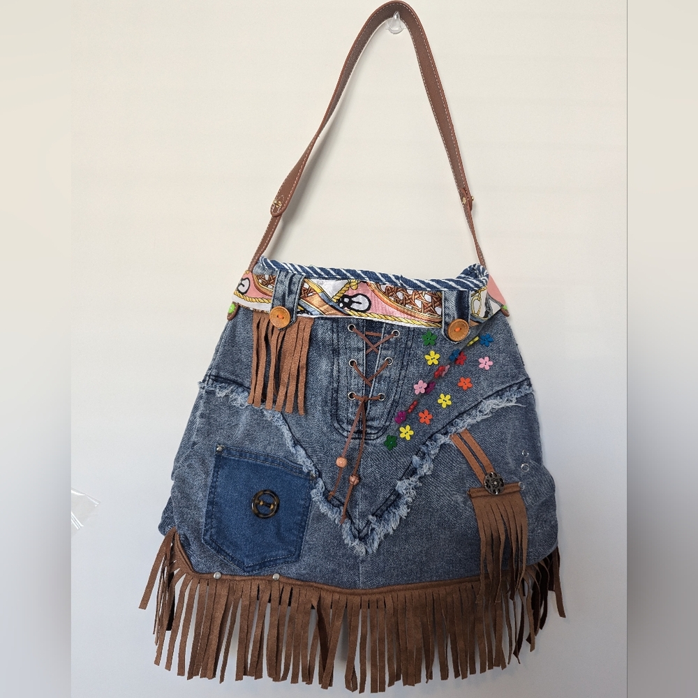 Handmade denim Hobo bag